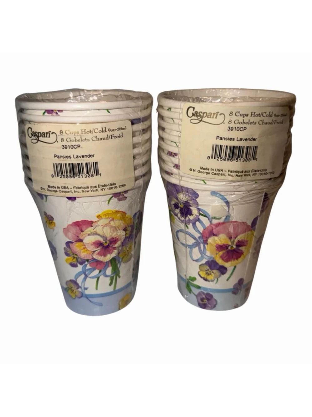 Caspari Pansies Lavender Paper Cups 16 Ct 9oz Hot Cold Disposable Floral USA NOS